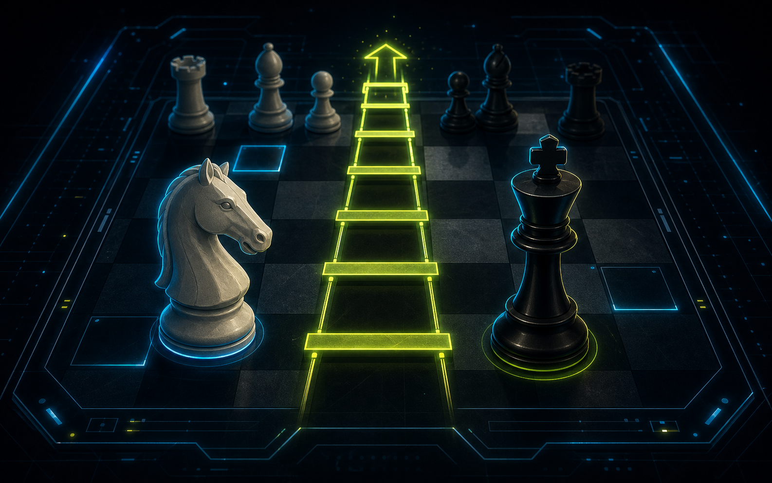 Chess Ladder game preview with neon chess board and ranking ladder