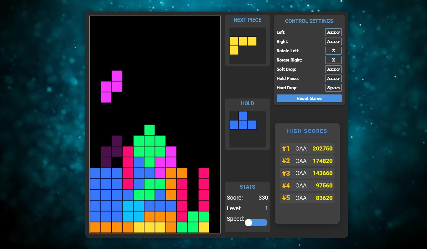 Tetris game with high score